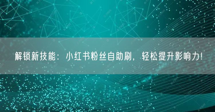 解锁新技能：小红书粉丝自助刷，轻松提升影响力！