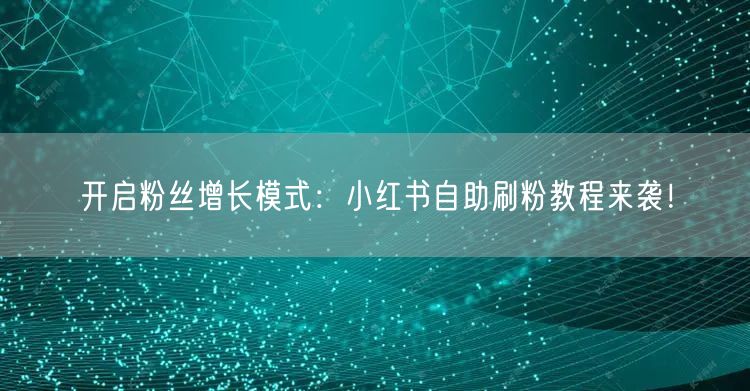 开启粉丝增长模式：小红书自助刷粉教程来袭！